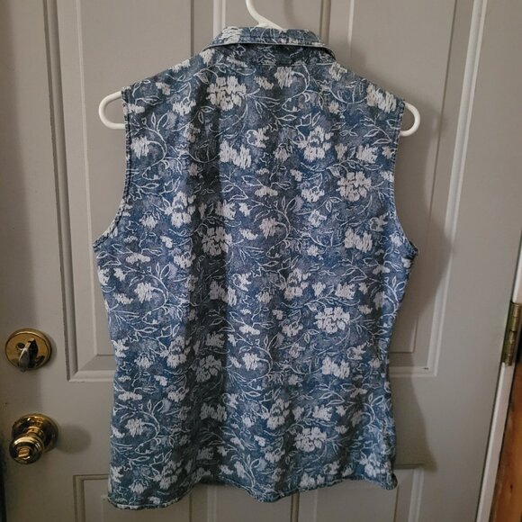 Westbound Sleeveless Button-up Top Cotton Denim Misses Large - Picture 3 of 3